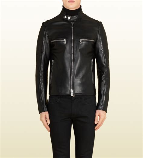 gucci mens leather biker jacket|gucci web black leather jacket.